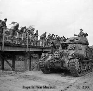 Tank moves in to support the 26th Indian Infantry Division on Ramree Island
