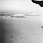 Aerial photo of the invasion fleet heading for Ramree Island