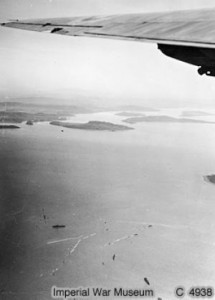 Aerial photo of the invasion fleet heading for Ramree Island