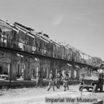 Bomb damaged building after the landings on Ramree Island